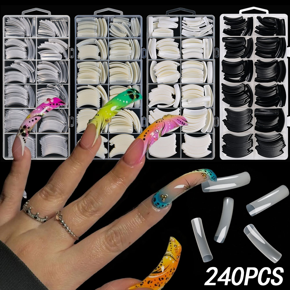 Nail Art Xxl - 240pc falcão curvado longo quadrado unhas