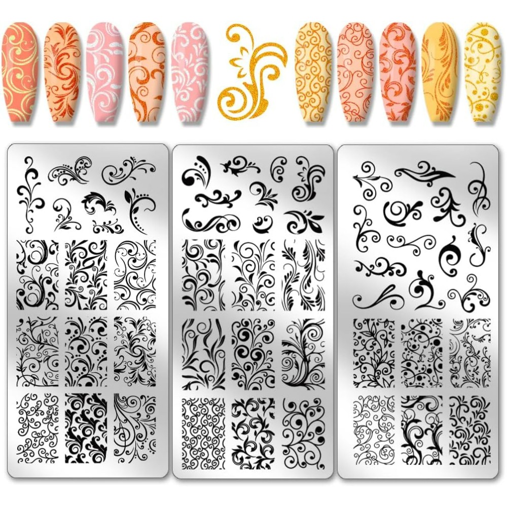 Nail Stamping Plate - 3 pçs padrão de redemoinho modelos