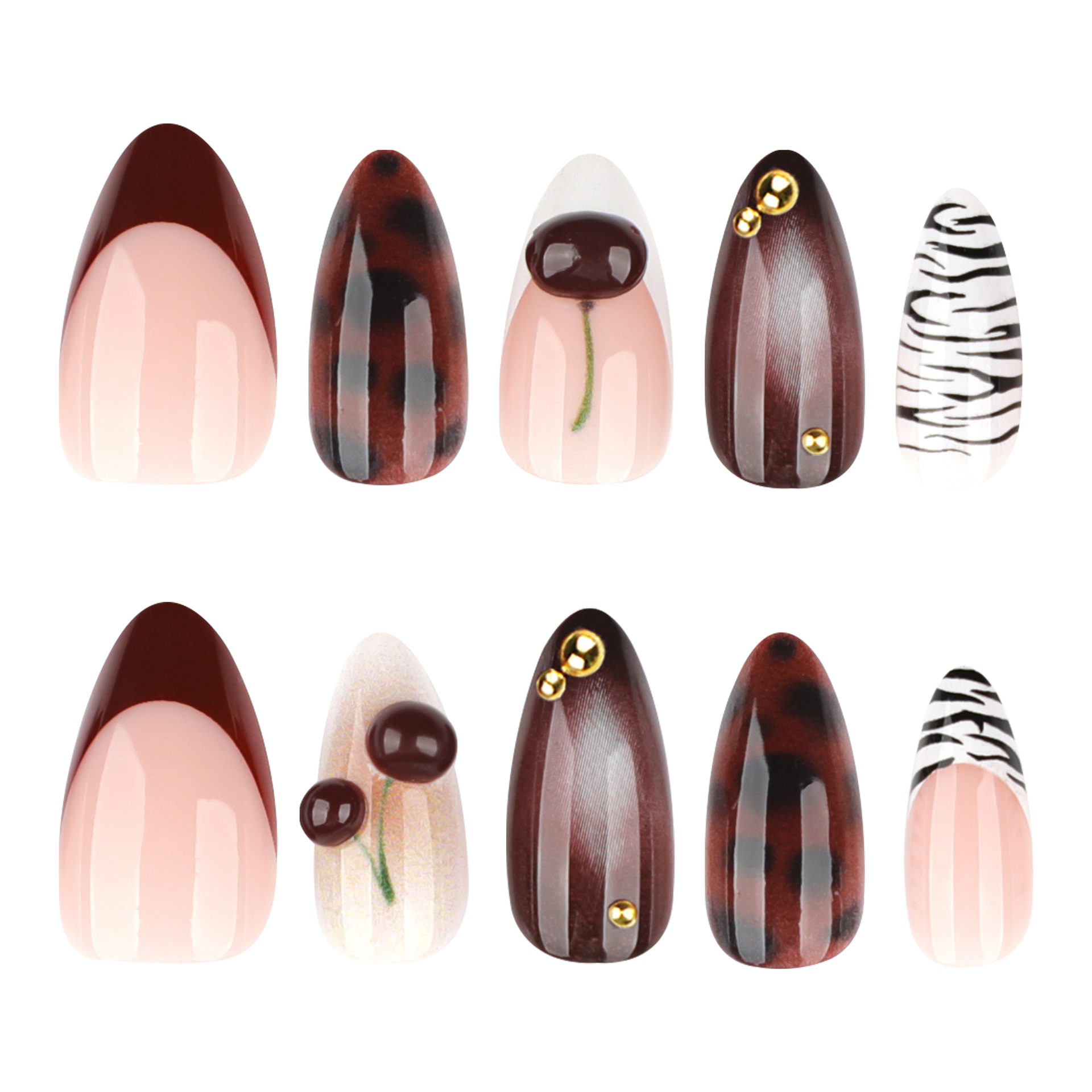Nail Art Burgundy - 24PCS Unhas Postiças em Tom Burgundy