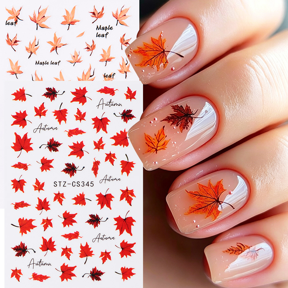 Nail Art Orange - 2 Adesivos de Unha com Folhas