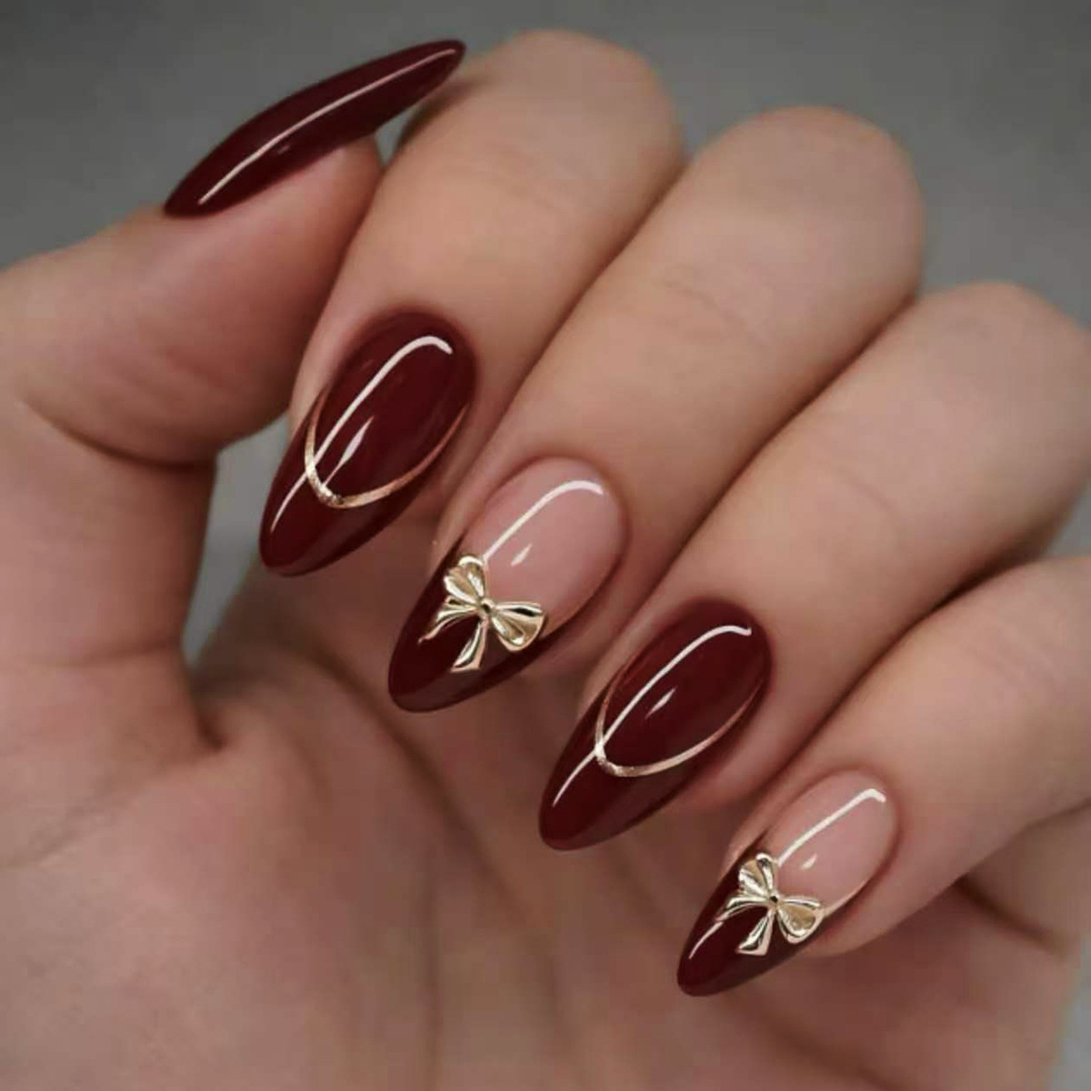 Nail Art Red Wine - 24 Unidades de Unhas Postiças Francesas