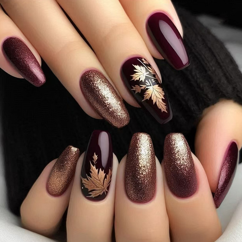 Nail Art Burgundy - 24 pçs elegante borgonha glitter folha