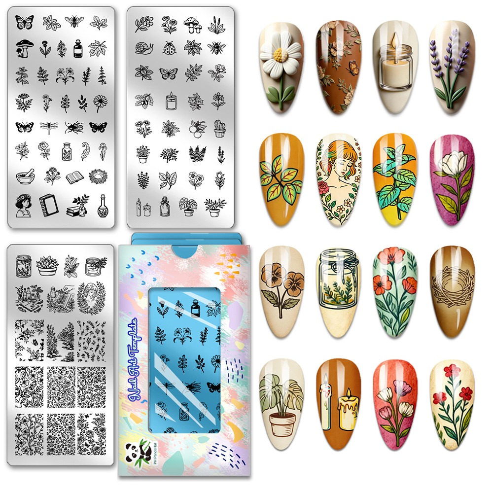 Nail Stamping Plate - 3 peças de placas para estampagem