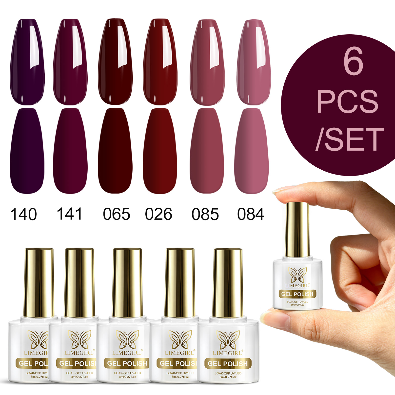 Nail Art Burgundy - Conjunto de Esmalte em Gel LIMEGIRL