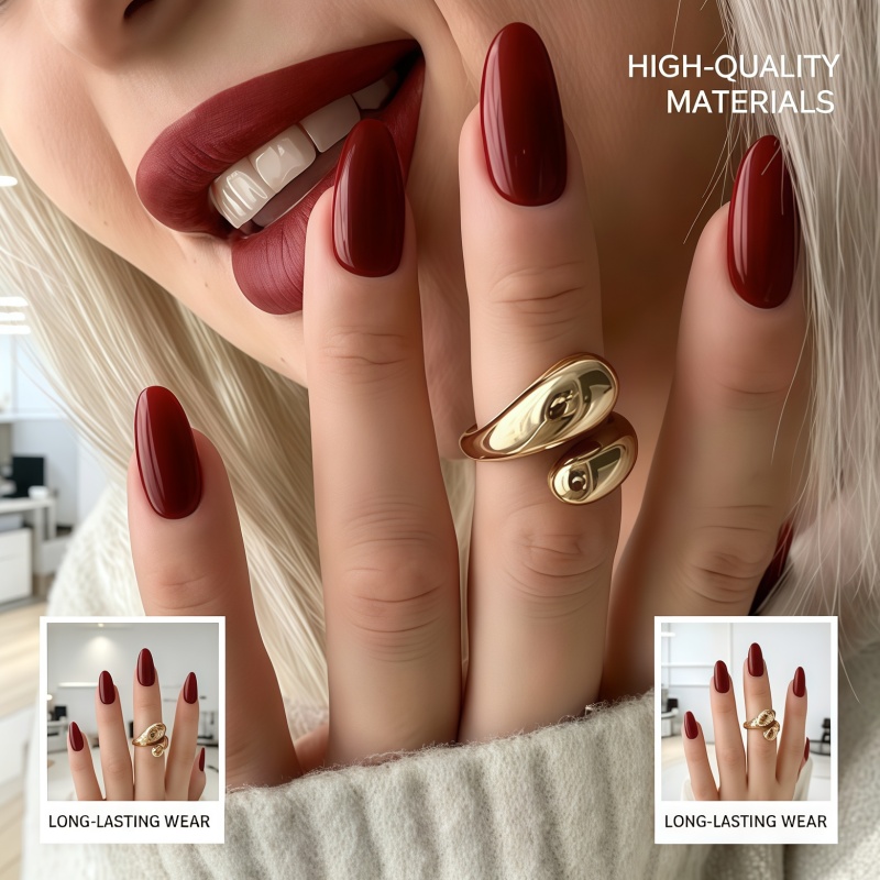 Nail Art Red Wine - Novidade 2026: Kit com 24 Unhas