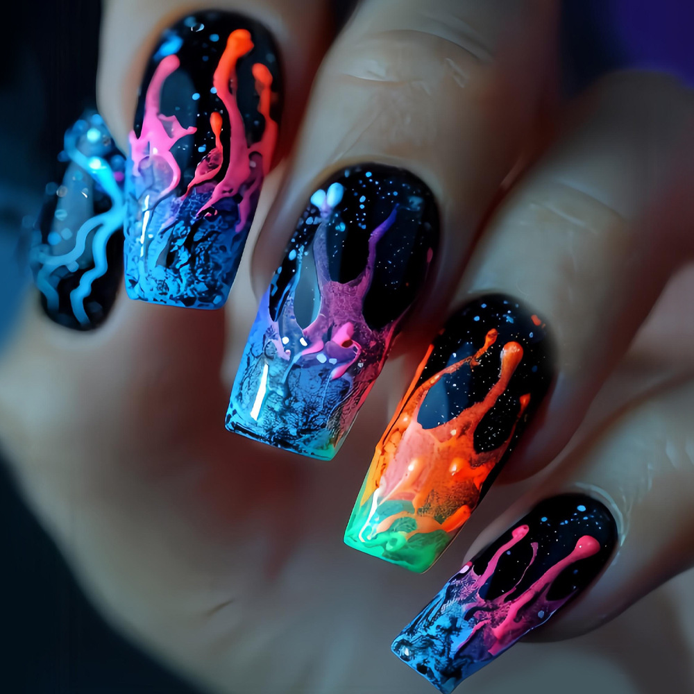 Nail Art Orange - Unhas postiças médias para mulheres e