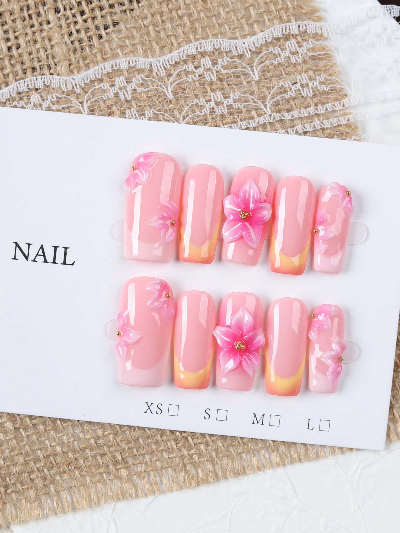 Nail Art Orange - 10 Unidades de Unhas Postiças Retangulares