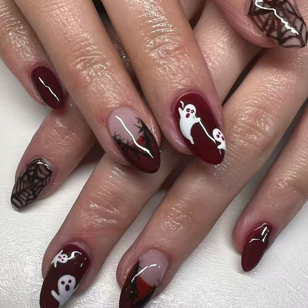 Nail Art Burgundy - 24 Peças Unhas Postiças de Halloween