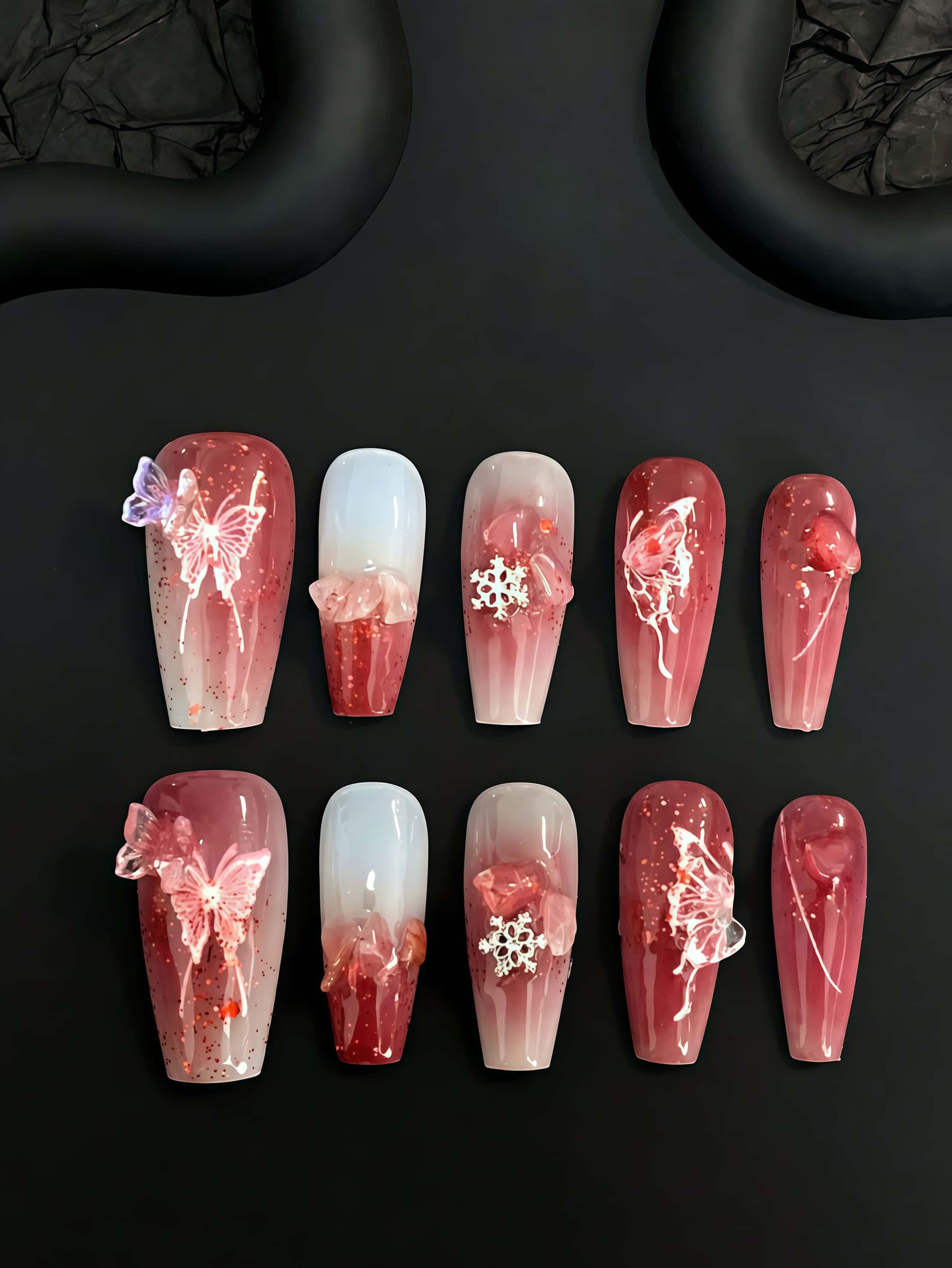 Nail Art Burgundy - 10 Peças de Unhas Postiças Artesanais