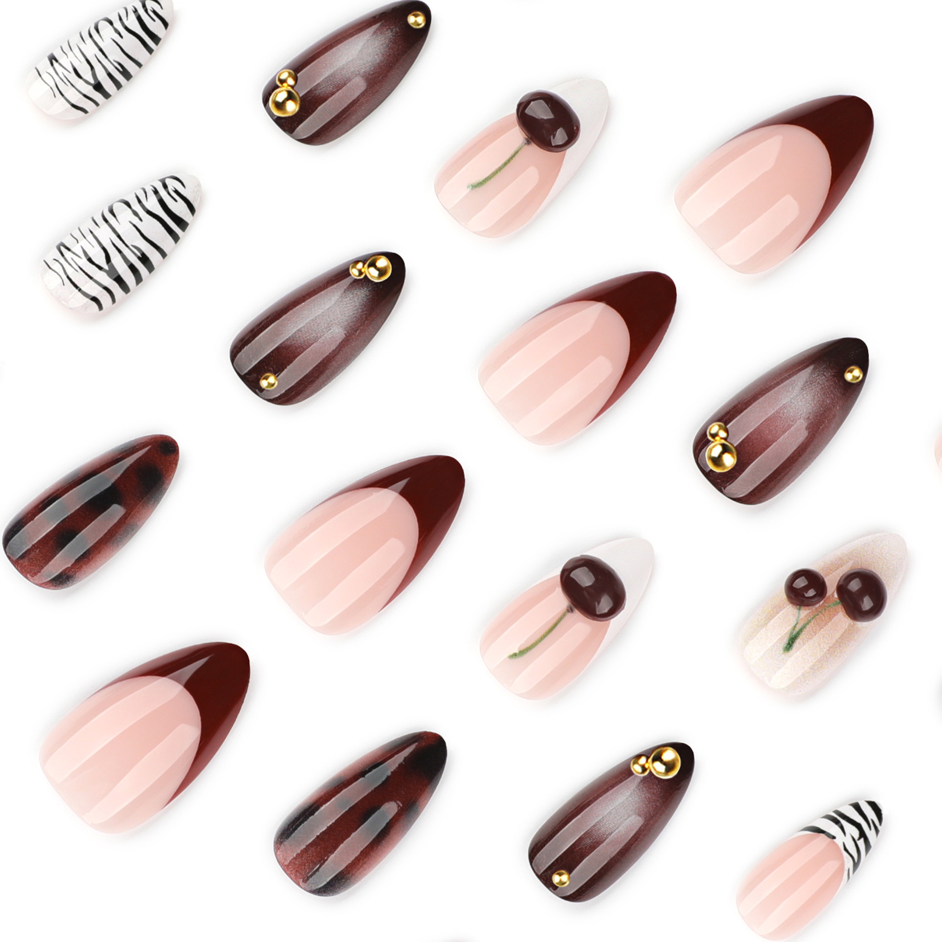 24PCS Unhas Postiças em Tom Bu - Nail Art Burgundy avaliação e preço