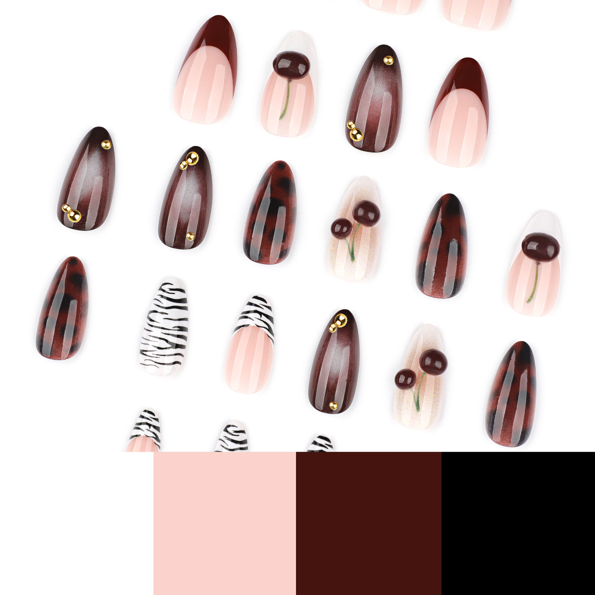 24PCS Unhas Postiças em Tom Bu - Nail Art Burgundy avaliação e preço