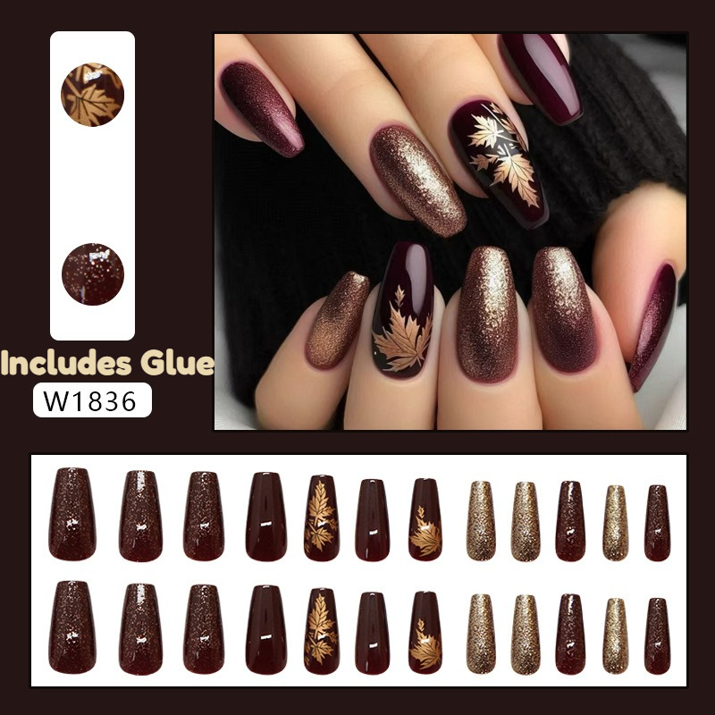 24 pçs elegante borgonha glitt - Nail Art Burgundy avaliação e preço