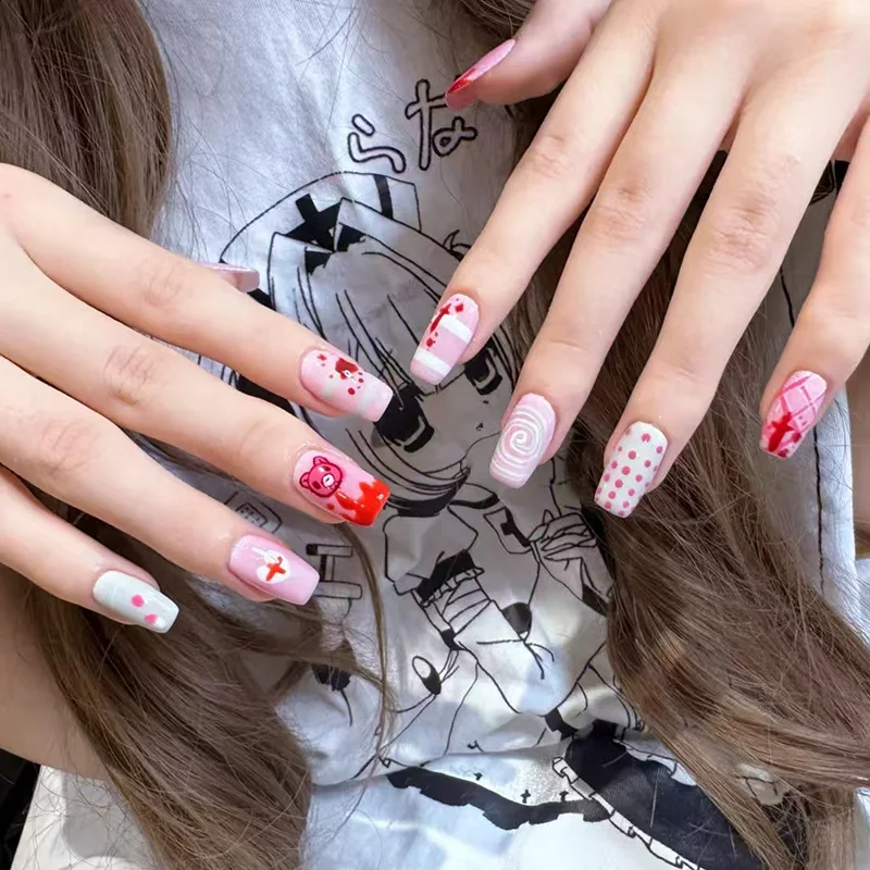 Unhas postiças rosa com desenh - Nail Art Motif avaliação e preço